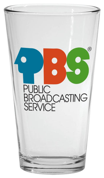 16 oz. Clear Drinking Glass w/ PBS Retro/Tri-Color Logo